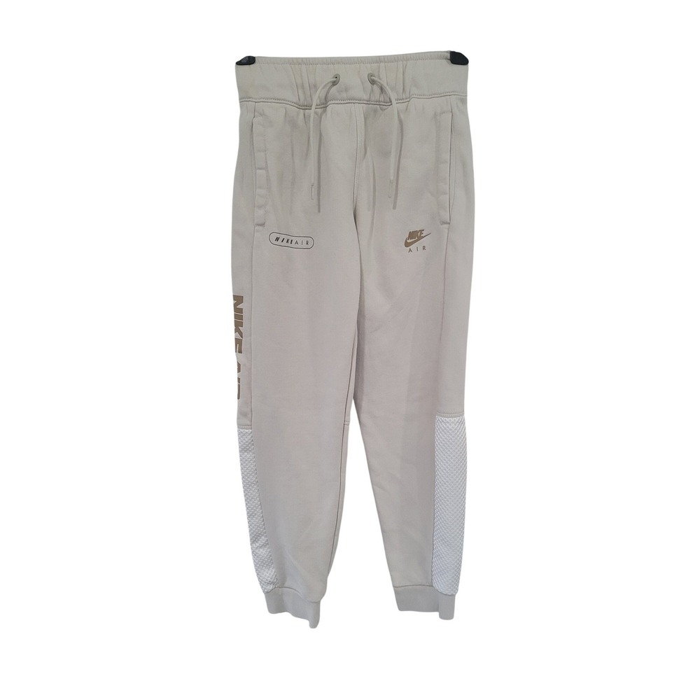 Nike Air Joggers Oatmeal Gold Metallic Logo Mesh Panel Fleece Kids Small #2